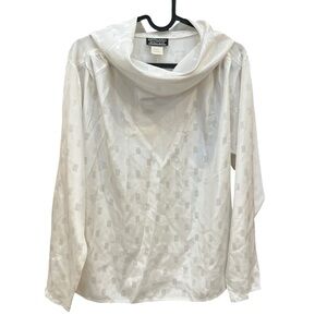 Bernard Winter M Vintage White Patterned Blouse Cowl Neck long sleeves 80s retro